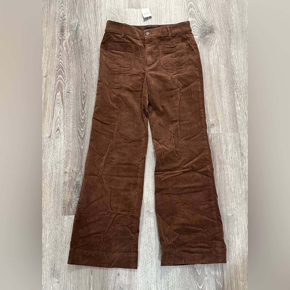 NWT J.Crew Corduroy Wide Leg Pants Women's 27 Camel Brown High Rise Soft Stretch